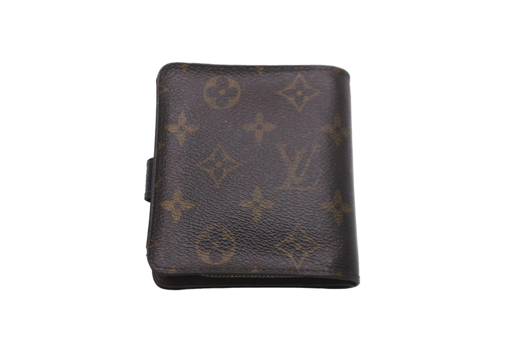 Louis Vuitton Monogram Compact Wallet Zip Bi fold Brown